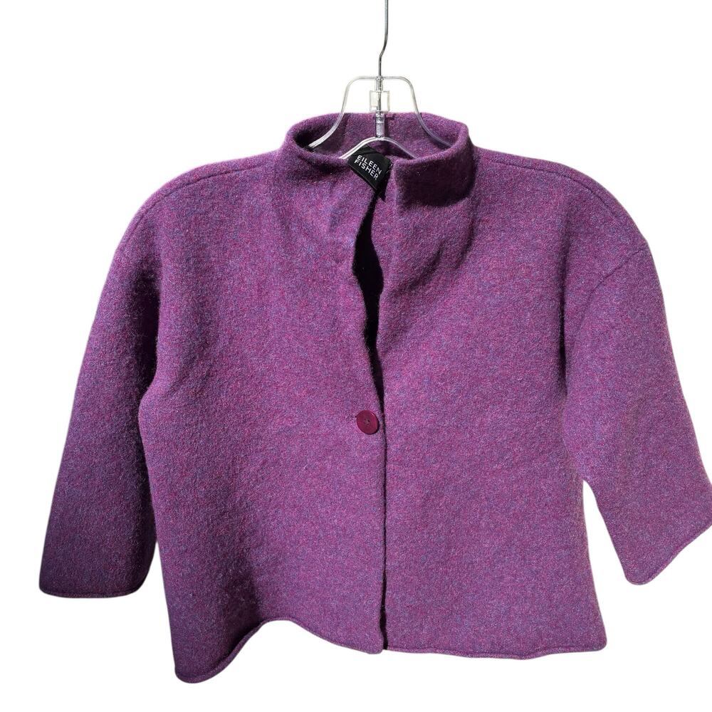 Eileen Fisher Cardigan Knit Sweater Blazer Wool Cashmere Purple Womens Sz Small